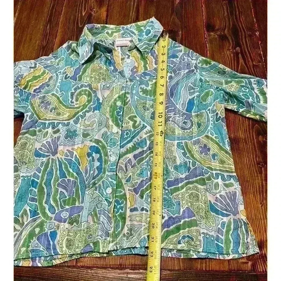 Alfred Dunner Ocean Print Button Down Blouse Sz 10P 3/4 Roll-up Sleeves - Picture 5 of 7